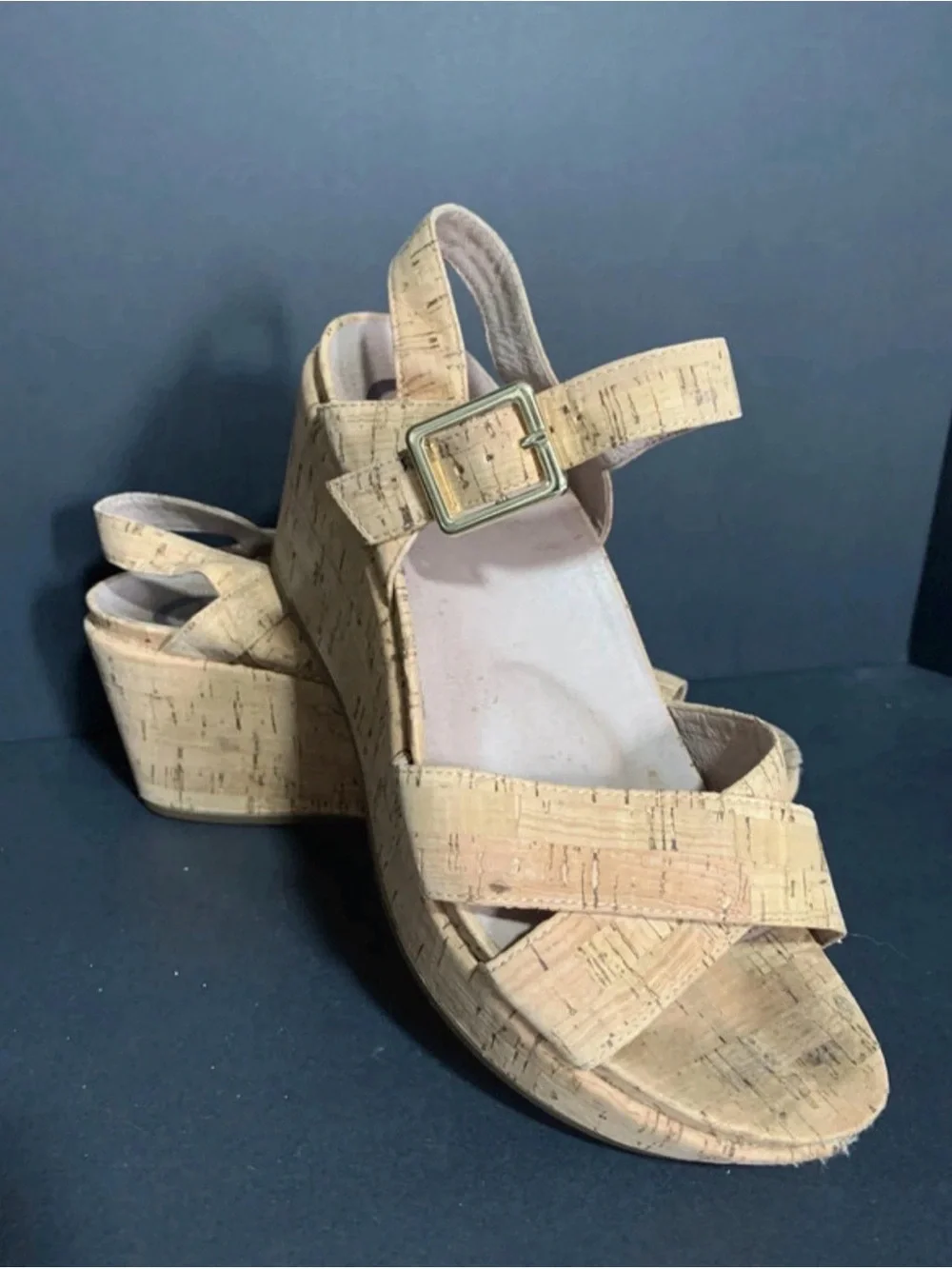 Obeo women's 8 cork platform wedge buckle sandal heels 477